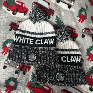 Set of 2 White Claw Black and White Pom-Pom Beanie